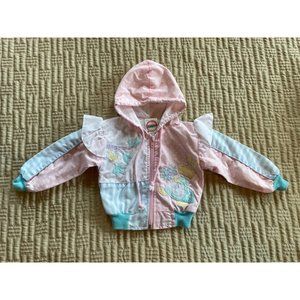 Vtg 3-6M Hush Puppies Pastel Color Block Applique Hooded Infant Baby Jacket Wind